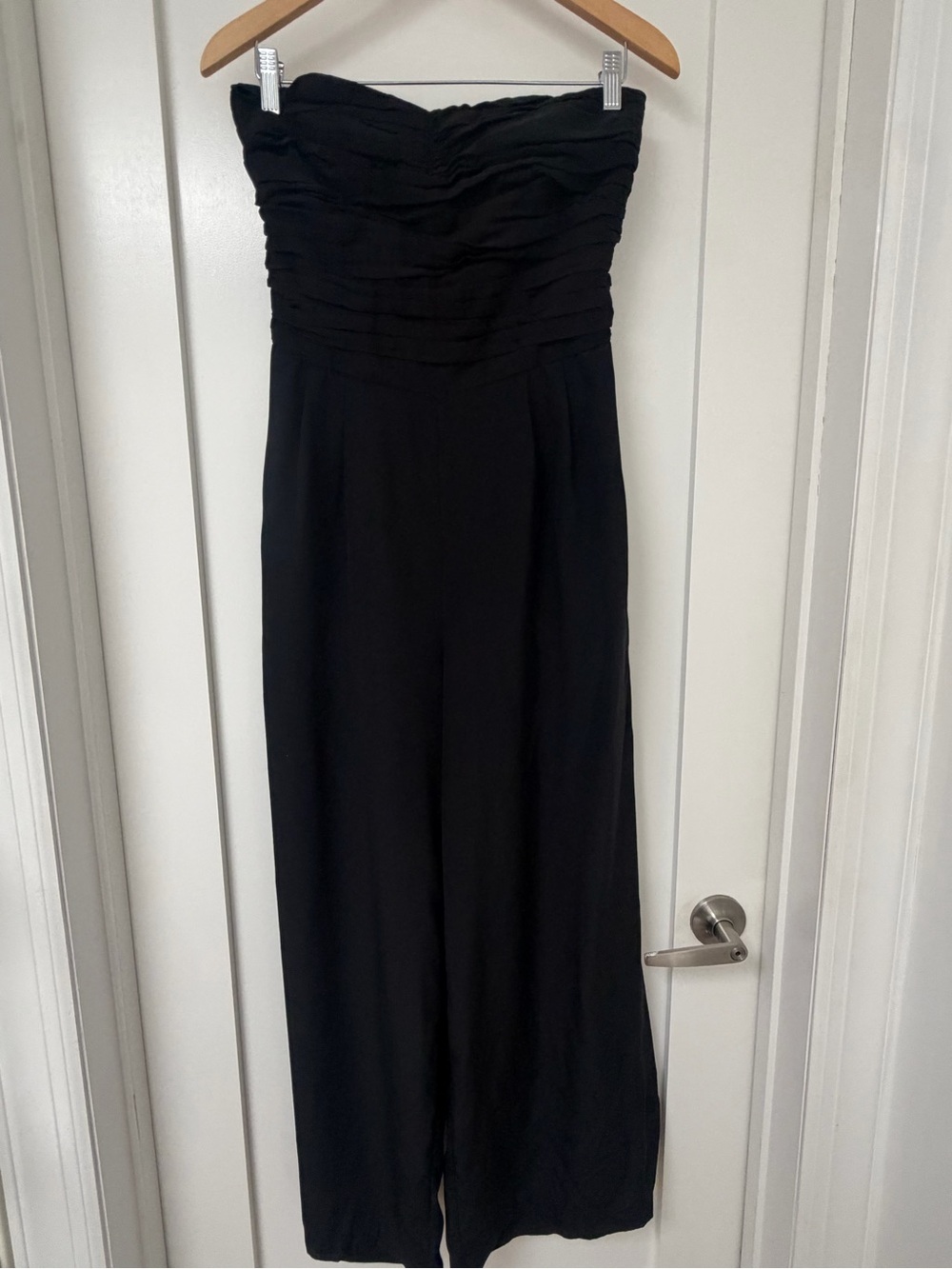 No.6 Store Black 100% Silk Strapless Ruched Wide Leg Jumpsuit Size 2/M